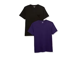 Amazon Essentials Men's Short-Sleeve Crewneck Pocket T-Shirts, Pack of 2, Black/Dark Purple, Large