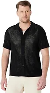 Amazon Essentials Men's Relaxed-Fit Short Sleeve Button-Down Resort Knit Button Down Shirt, Black, Large