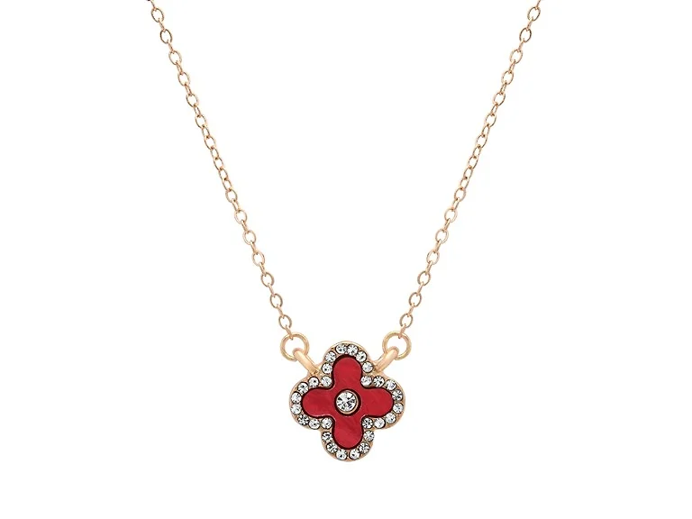 Clover CZ Halo Necklace - Red