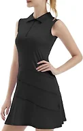 FKEEP Women's Tennis Golf Dresses Zipper V-Neck Sport Activewear with Shorts and Pocket Workout Athletic (Black, S)