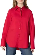 Amazon Essentials Women's Oversized-Fit Cropped Cotton Stretch Poplin Button-Down Shirt, Red, X-Small