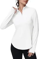 GGOV Women's Golf Polo Long Sleeve Workout Tops V Neck UPF 50+ Sun Protection Quick Dry Lightweight Active Tennis Shirts White