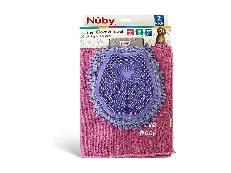 Nuby Pet Grooming Glove with Silicone Bristles, Pink