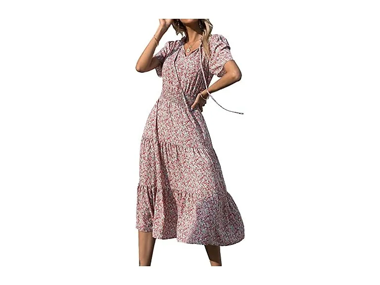 Btfbm Women (S) Summer Casual Boho Tie V Dress