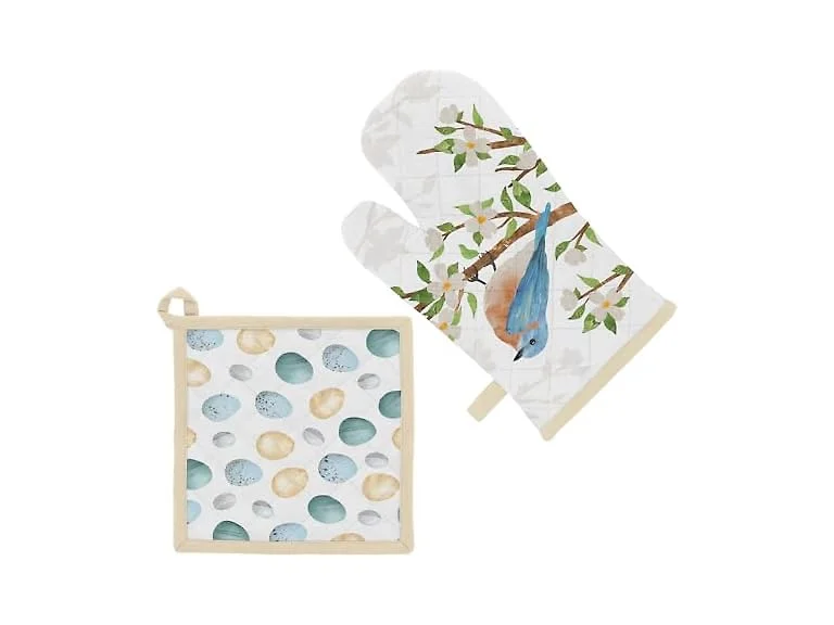 Boston International Cotton Oven Mitt and Pot Holder Birds 