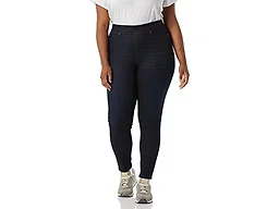 Amazon Essentials Women's Skinny Fit Mid-Rise Stretch Pull-On Jegging with Pockets - Discontinued Colors, Black Rinse, 14 Short