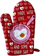 Funny Love Oven Mitt Made with Love and Fried Egg Heart