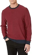Amazon Essentials Men's Cable Knit Long-Sleeve Crewneck Sweater, 100% Cotton, Big & Tall Options Available, Navy Red Mini Stripe, XX-Large