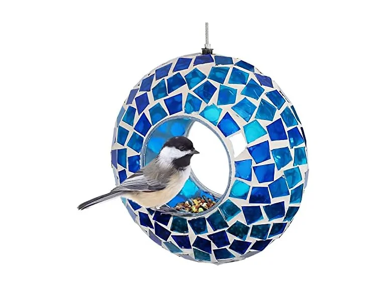 Sunnydaze 6-Inch Blue Mosaic Bird Feeder
