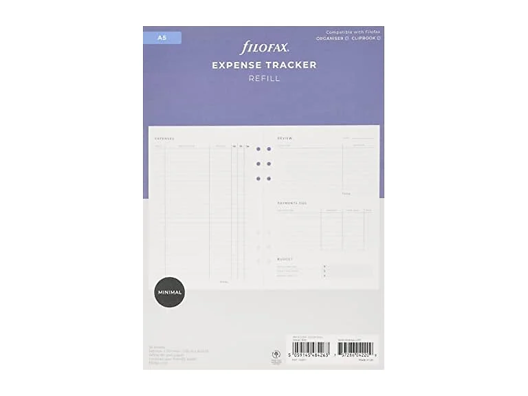 Filofax A5 Organiser Expense Tracker Refill, White