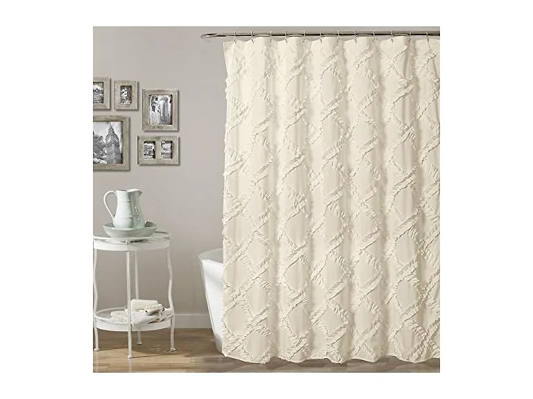 Lush Decor, Ivory/Pale Yellow Ruffle Diamond Shower Curtain