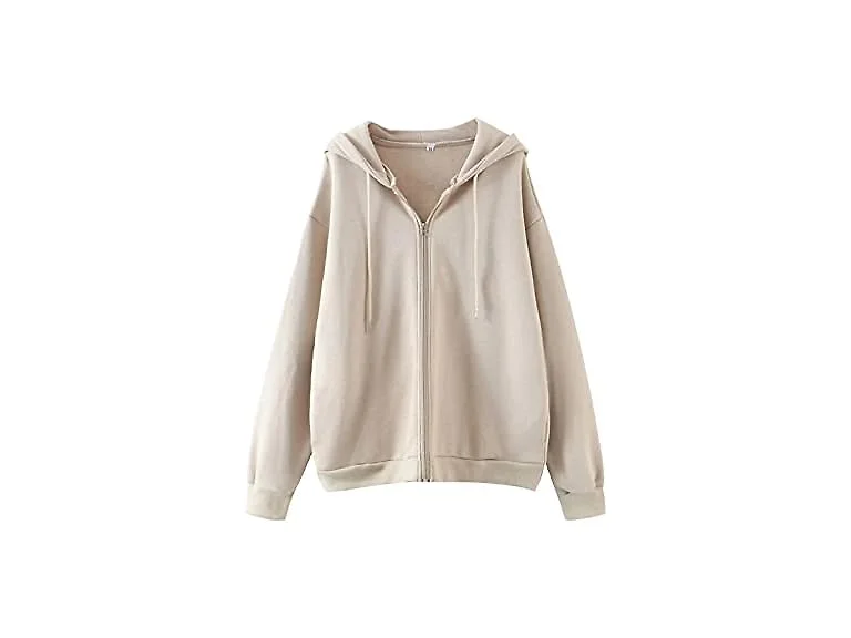 Missactiver Women (S) Solid Drawstring Zip Jacket
