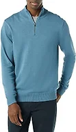 Amazon Essentials Men's 100% Cotton Quarter-Zip Mock Neck Sweater, Blue, Large