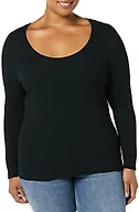 Amazon Essentials Women's Long-Sleeve Sweater Fine Gauge Stretch Scoop Neck, Available in Plus Sizes, Black, 1X