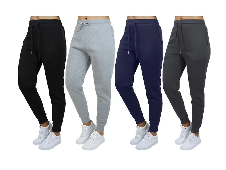 3Pk Womens Loose Fit Fleece Zip Joggers
