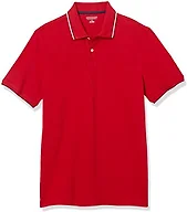 Amazon Essentials Men's Short Sleeve Slim-Fit Cotton Pique Polo Shirt, Breathable Collared, Red/Navy and White Tipped, Small