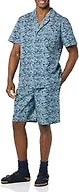 Amazon Essentials Men's Lightweight Cotton Poplin Pajama Set, Breathable Notch Collar Short Sleepwear, Elastic Waist, Navy Palm Leaf, XX-Small