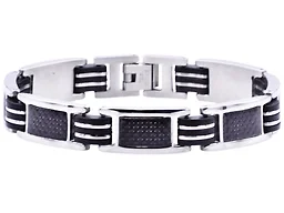 Blackjack Jewelry S-BJB199W Stainless Steel Carbon Fiber Bracelet Silver 