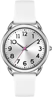 Bisley 35MM White Watch for Women Silicone Strap Black Arabic Numeral Easy to Read Waterproof Watch Fit for Any Wrist Size