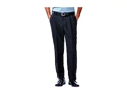Haggar Mens Cool 18 Hidden Expandable Waist Pleat Front Pant- Regular and Big & Tall Sizes Dress Pants, Black, 38W x 30L US