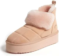 Dearfoams Womens Bayswater Puff Platform Genuine Shearling Bootie