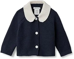 Amazon Essentials x Sofia Grainge Unisex Babies' Peter Pan Collar Sweater Jacket, Soft Cotton Knit with Stretch, Navy, 0-3 Months