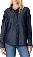 Amazon Essentials Women's Relaxed-Fit Denim Chambray Button-Down Long-Sleeve Shirt, Soft Cotton Lyocell Blend, Rinse, Medium