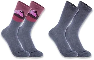 Carhartt Women's Midweight Synthetic-Wool Blend Mountain Crew Sock 2 Pack, Assorted 01 Charcoal, Large
