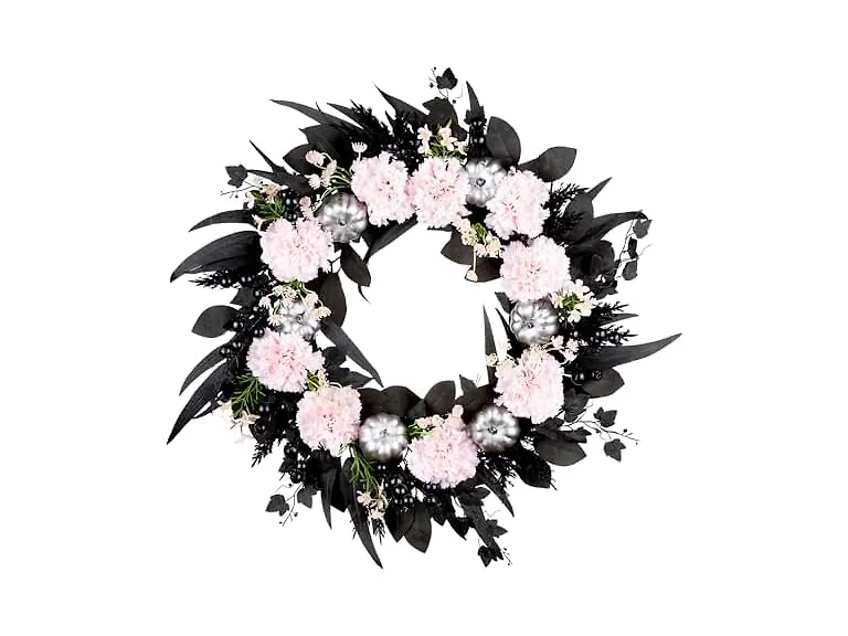 National Tree Company Pink Carnation Halloween Wreath