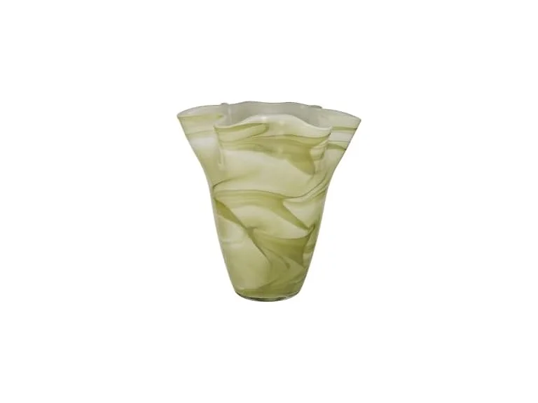 Creative Co-Op Round Hand-Blown Glass Ruffled Vase