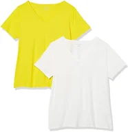 Amazon Essentials Women's Plus Size Short-Sleeve V-Neck T-Shirt, Pack of 2, White/Lemon Yellow, 3X