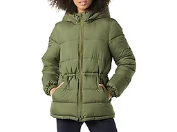 Amazon Essentials Women's Heavyweight Quilted Hooded Puffer Winter Jacket with Adjustable Waist, Olive, X-Small