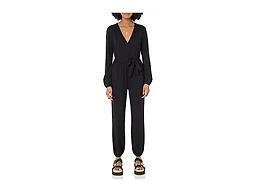 Amazon Essentials Women's Versatile Knit Surplice Jumpsuit with Sleeves, Elastic Waist (Available in Plus Size), Black, X-Small