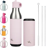 Konokyo Insulated Stainless Steel Water Bottle with Straw, 13oz, LightPink