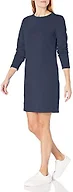 Amazon Essentials Women's Relaxed Fit Long-Sleeve Sweatshirt Dress with Ribbed Details, Crewneck Fleece Above-The-Knee, Cotton Blend, Navy, Medium