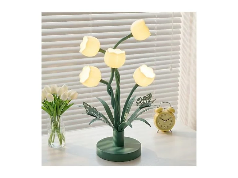 TOBUSA Green Flower Table Lamp, Adjustable Gooseneck Flower