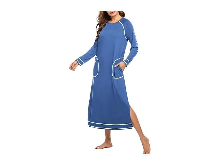 Ekouaer Women (M) Nightshirt Long Dress A-blue
