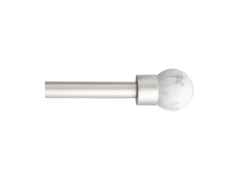 TOWN & COUNTRY LUXE Marbled Sphere Single Indoor Curtain Rod, Silver