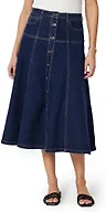 Amazon Essentials Women's A-Line High-Rise Denim Button-Down Midi Skirt, Dark Midnight Wash, 14