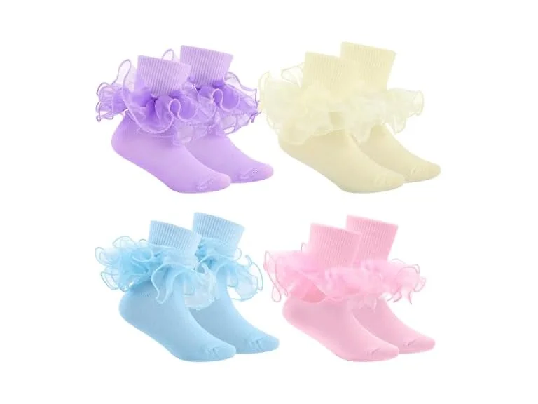 Jspupifip 4 Pairs Girls Big Ruffle Socks