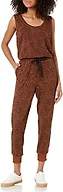 Amazon Essentials Women's Studio Terry Fleece Jumpsuit, Stretchy Drawstring Lounge (Available in Plus Size), Black Brown Animal Print, Medium