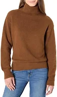 Amazon Essentials Women's Relaxed-Fit Cotton Blend Turtleneck Pullover Sweater, Caramel Heather, Large