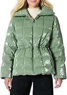 Amazon Essentials Women's Oversized-Fit Square Quilted Puffer Jacket with Adjustable Waist, Zip Front, Side Pockets, Dark Sage Green, X-Small