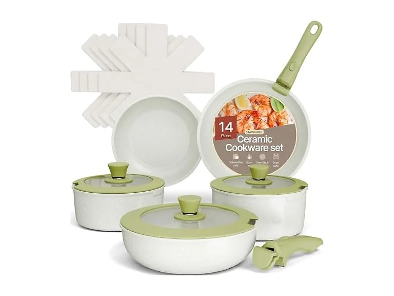 14pc Pots and Pans Set Non Stick Ceramic