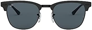 Ray-Ban RB3716 186/R5 51 51-21-145 Ray-Ban RB3716 Clubmaster Metal Square Sunglasses Shiny Black Top Matte/Blue Gradient 