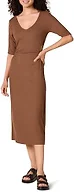 Amazon Essentials Women's Fine Rib V Neck Side Cutout Midi Dress (Previously Daily Ritual), Chocolate, Large