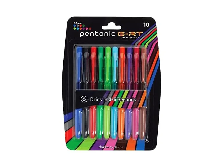 Pentonic G-RT Retractable Gel Pens, 10 Colors