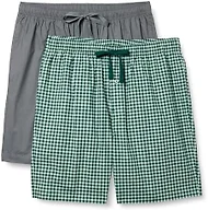 Amazon Essentials Men's Breathable Cotton Poplin Pajama Shorts with Drawstring, Elastic Waistband, Pack of 2, Charcoal/Gingham, X-Small