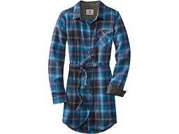 Legendary Whitetails Women's Open Spaces Dress, Plaid Flannel Long Sleeve Button Up Tunic with Belt, Pacific Navy Plaid, Medium
