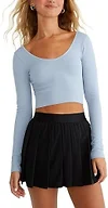 Aeropostale Seamless Wear 3-Way V-Neck Tiny Top, Forever Blue, Large